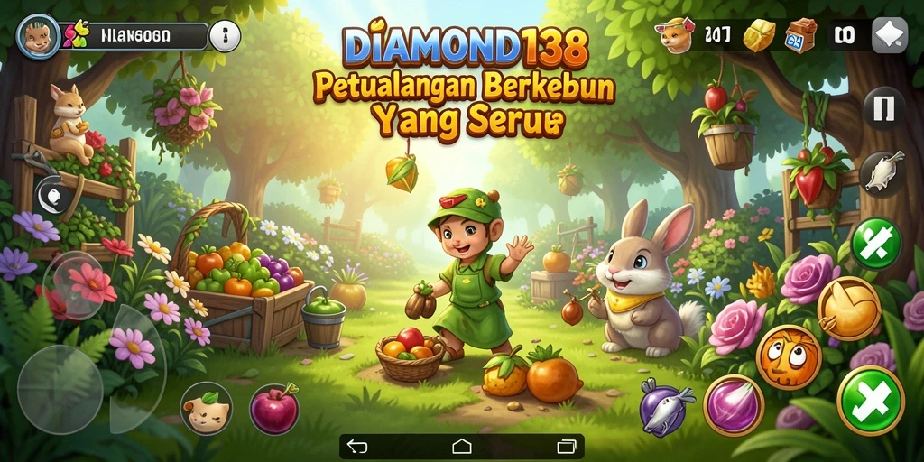 Tangkapan layar gameplay DIAMOND138 yang menampilkan kebun yang indah.