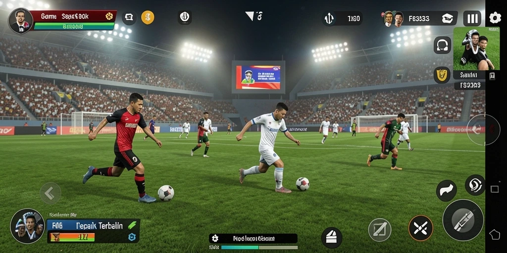 Screenshot gameplay FB333 menampilkan aksi seru di lapangan sepak bola.