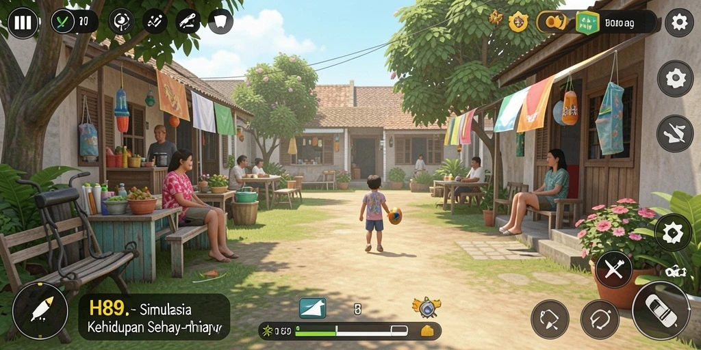 Screenshot gameplay H89 yang menunjukkan aktivitas sehari-hari yang menarik.