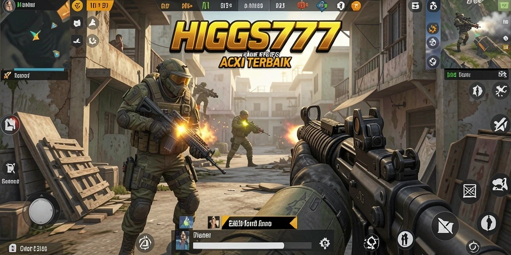 Tangkapan layar HIGGS777 menampilkan aksi menembak yang mendebarkan di battlefield.