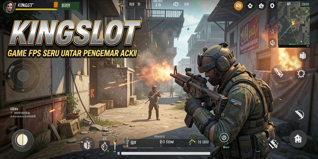 Tangkapan layar gameplay KINGSLOT dengan aksi menembak yang mendebarkan.