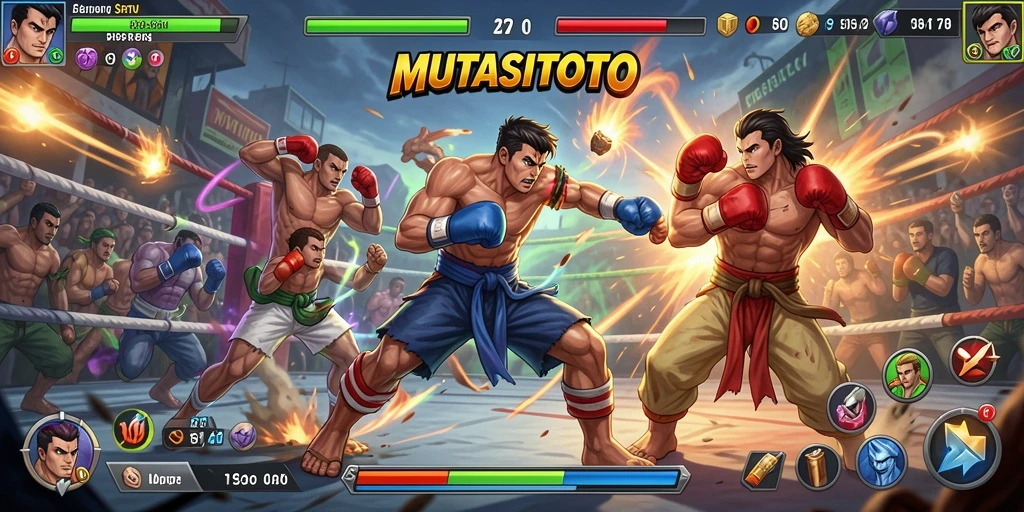 Tampilan pertarungan seru dan karakter menarik di MUTASITOTO.