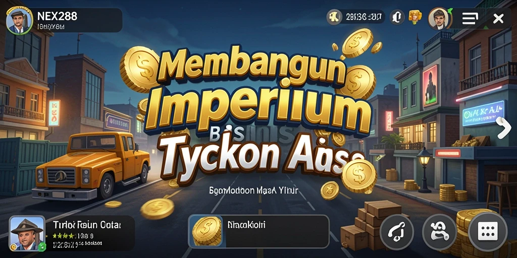 Screenshot NEX288 menampilkan gameplay dinamis membangun bisnis.