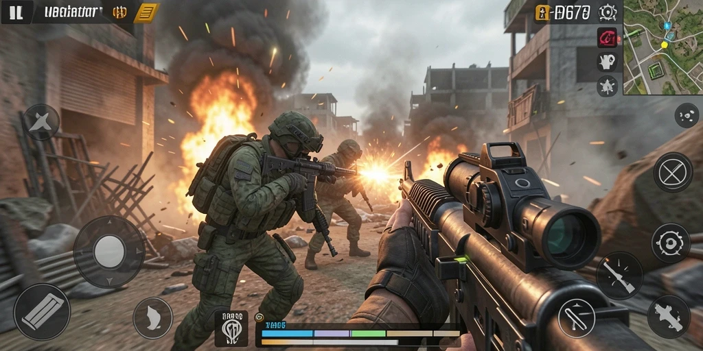 Tangkapan layar menunjukkan aksi pertempuran seru dalam game TPS.