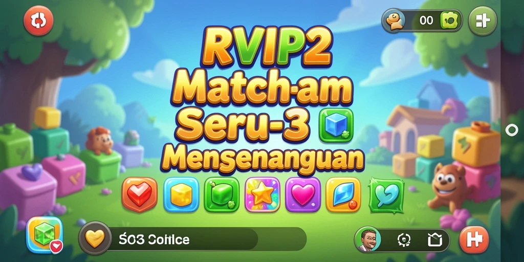 Tangkapan layar <strong>RVIP2</strong> menampilkan gameplay seru match-3 dengan elemen berwarna-warni.